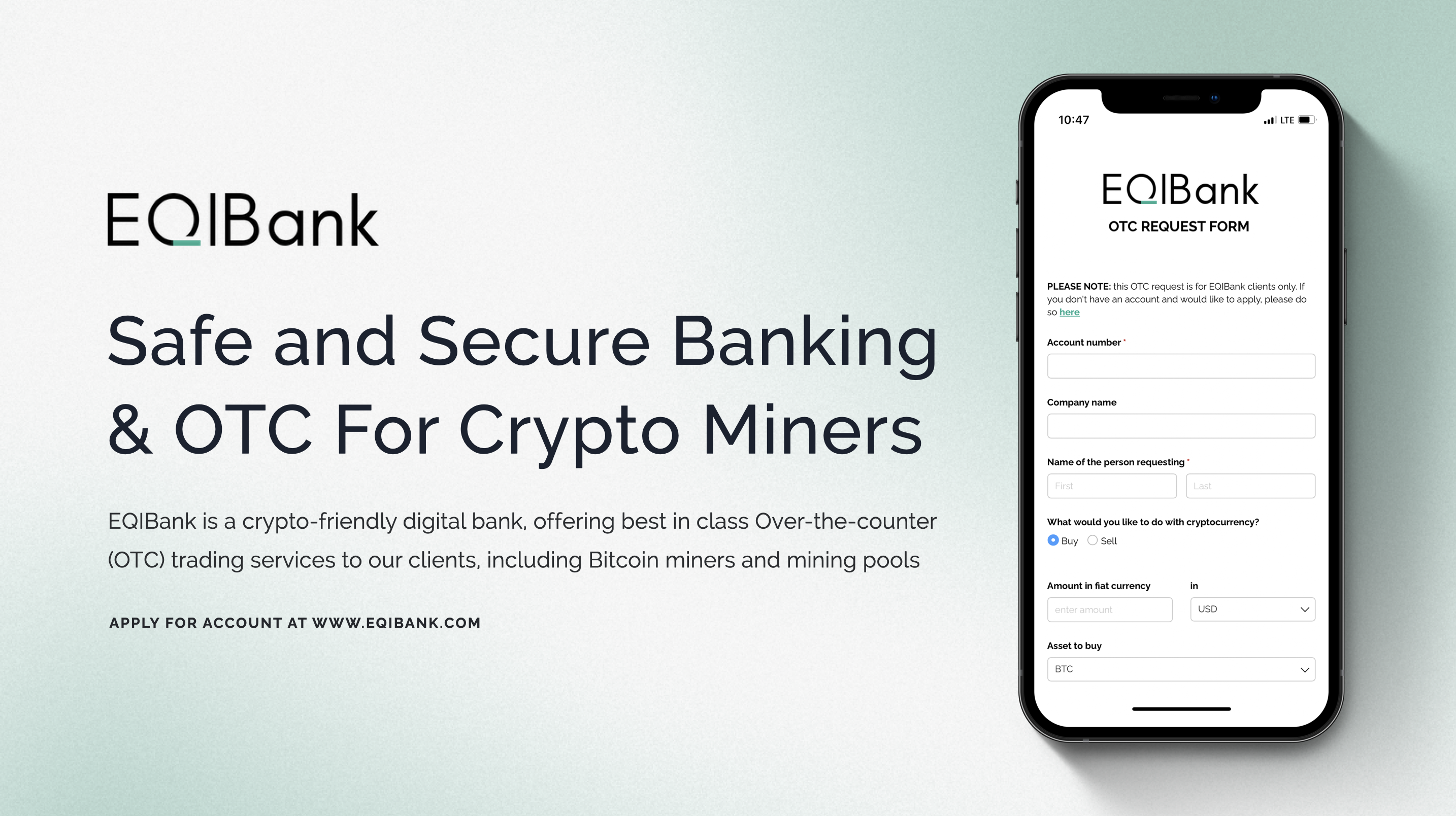 Safe and Secure Banking and OTC for crypto miners